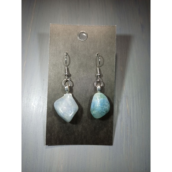 Artisan Jewelry - Blue Chalcedony Natural Stone Drop Earrings Nickel Free Silver Tone Boho Jewelry